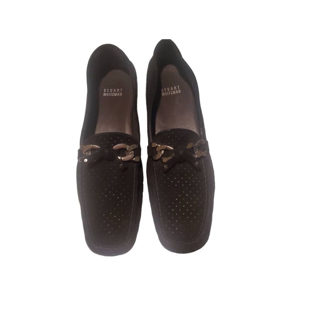 Stuart Weitzman Black Perforated Suede Driving Loafers Size 8.5